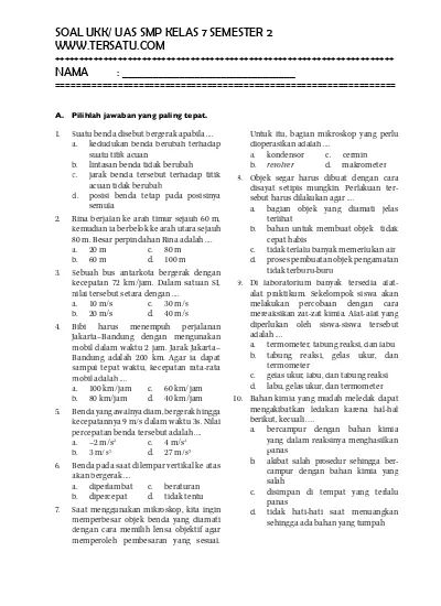 Top Pdf Latihan Soal Ukk Kelas 7 Smp Mts Semester 2 Lengkap Kurikulumsekolahku Ipa Ukk Ipa Kelas 7 123dok Com