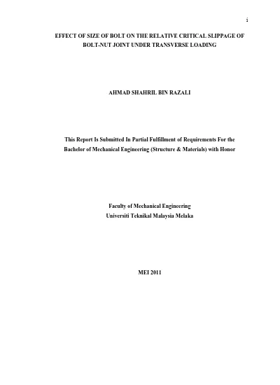 Effect Of Size Of Bolt On The Relative Critical Slippage Of Bolt-Nut ...