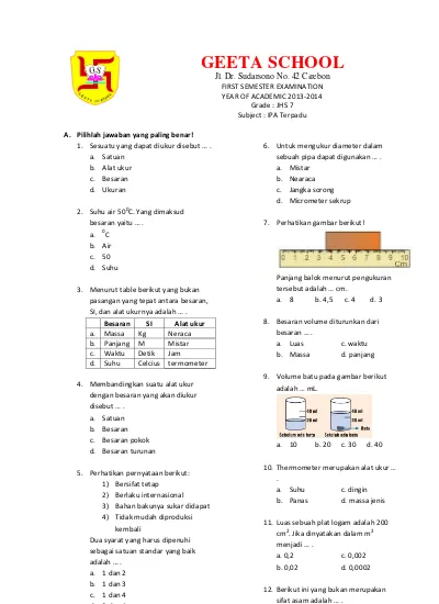 Soal Uas Ipa Kelas 7 Semester 2 Dan Kunci Jawaban - Satu Trik