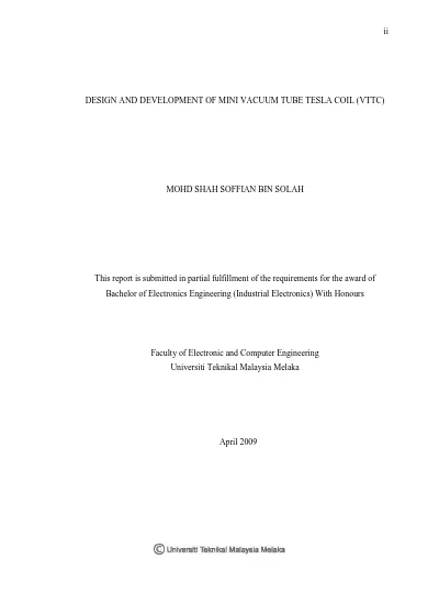 Design And Development Of Mini Vacuum Tube Tesla Coil (VTTC).