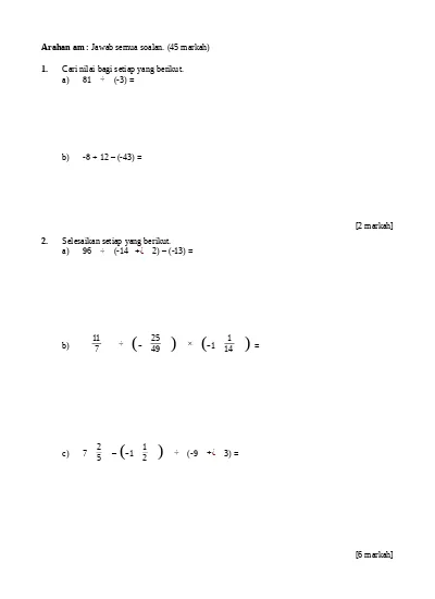 Ujian Mac Matematik Tingkatan 2