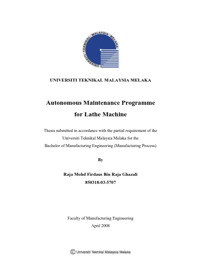 Autonomous Maintenance Programme For Milling Machine.