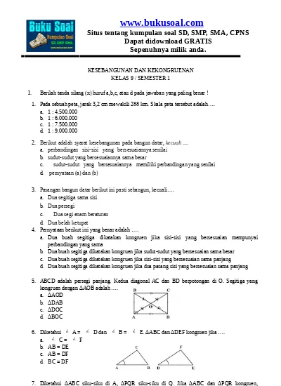 Top Pdf Soal Matematika Smp Kesebangunan Dan Kongruensi 1 123dok Com