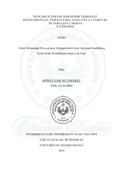 Top Pdf Pengaruh Teknik Mnemonik Terhadap Pengembangan Bahasa Pada Anak Usia 4 5 Tahun Di Tk Parulian 2 Medan T A 2015 2016 123dok Com