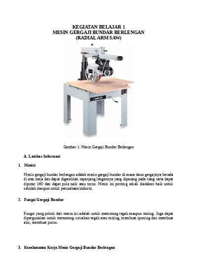 Kegiatan Belajar 1 Mesin Gergaji Bundar