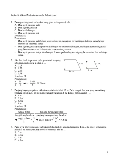 Top Pdf Soal Kesebangunan Dan Kekongruenan Kunci 123dok Com