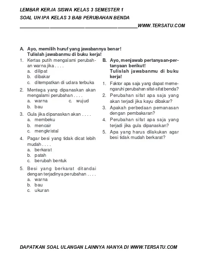 Soal Uh Ipa Kelas 3 Bab 2 Penggolongan Tumbuhan Semester 1