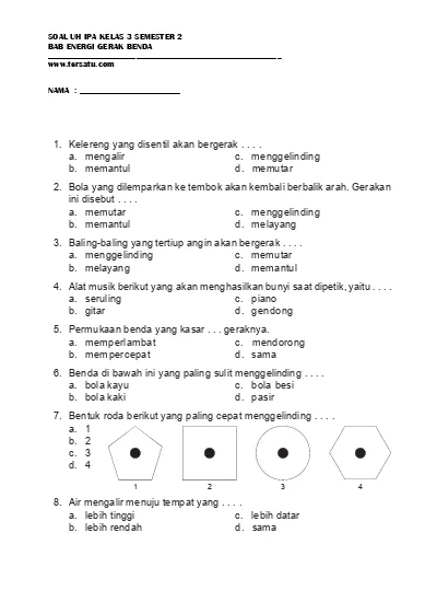 Soal Uh Ipa Fisika Smp Kelas 7 Semester 2 Bab Gerak Lurus