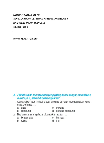 Soal Uh Ipa Kelas 4 Semester 1 Bab Alat Indra Manusia