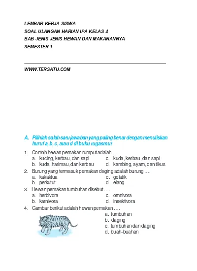 Soal Ulangan Harian Kelas 6 Semester 1 Ipa