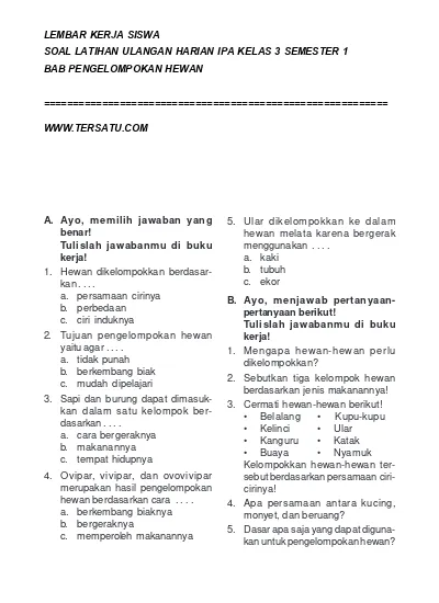 Soal Uh Ipa Kelas 3 Bab 2 Penggolongan Tumbuhan Semester 1