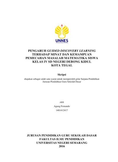 Pengaruh Guided Discovery Learning Terhadap Minat Dan Kemampuan Pemecahan Masalah Matematika Siswa Kelas Iv Sd Negeri Debong Kidul Kota Tegal