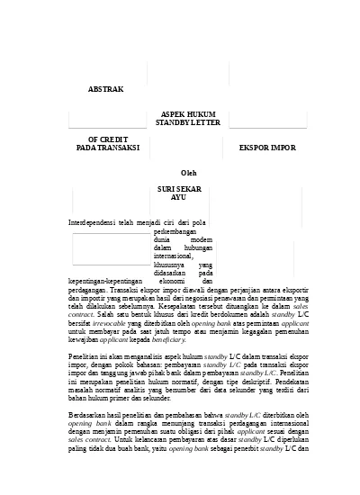 Aspek Hukum Standby Letter Of Credit Pada Transaksi Ekspor Impor