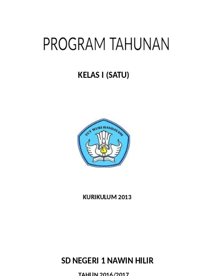 Program Tahunan Prota Kurikulum 2013 Kelas 1 SD Prota Kls 1 K 13