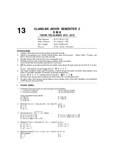 Soal Ukk Matematika Sma Kelas 11