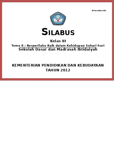 8 Silabus Berperilaku Baik Dalam Kehidupan Sehari Hari Kls Iii Ok