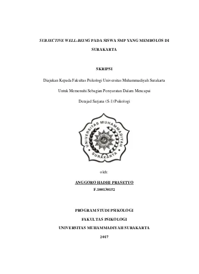Surakarta Subjective Well-being Pada Siswa Smp Yang Membolos Di Surakarta.