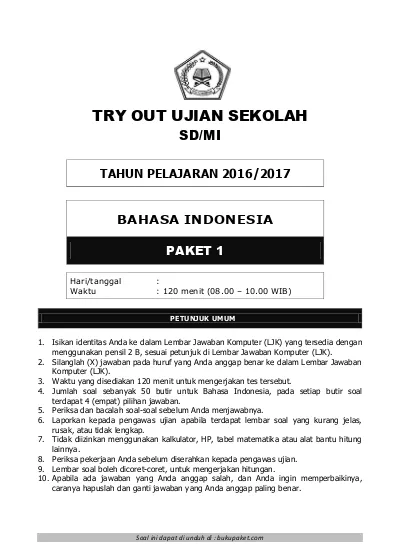 Top Pdf Kumpulan Soal Dan Kunci Jawaban Usp Sd Mi Bahasa Indonesia