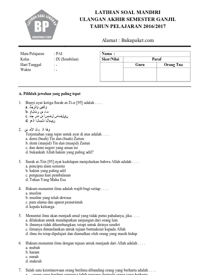 Latihan Soal Uas Ipa Kls 9 Semester 1 Pdf