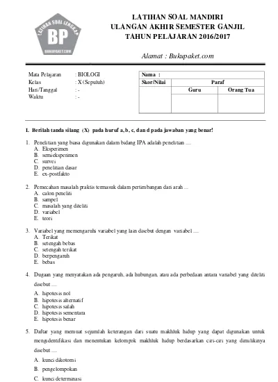 Latihan Soal Uas Bahasa Inggris Kelas 10 Semester 1