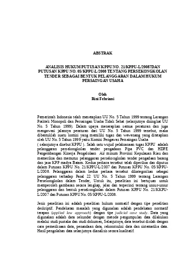 ANALISIS HUKUM PUTUSAN KPPU NO. 21/KPPU-L/20087DAN PUTUSAN KPPU NO. 05 ...