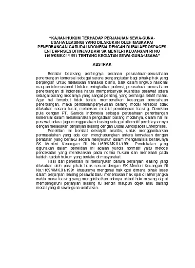 Perlindungan Hukum Terhadap Lessor Dalam Perjanjian Leasing Sewa Guna Usaha Studi Kasus Pada Pt Oto Multiartha Cabang Medan