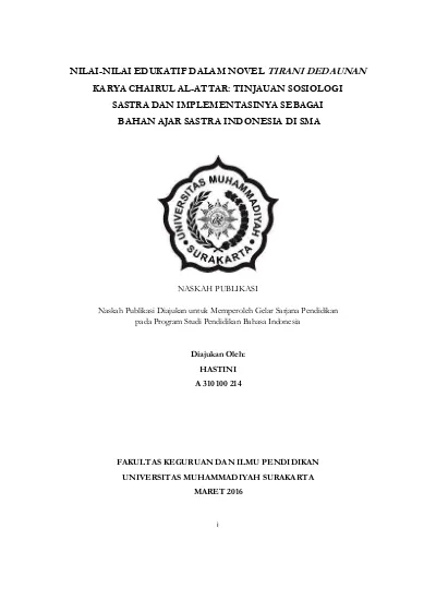 Nilai Nilai Edukatif Dalam Novel Tirani Dedaunan Karya Chairul Al Attar Tinjauan Sosiologi Nilai Nilai Edukatif Dalam Novel Tirani Dedaunan Karya Chairul Al Attar Tinjauan Sosiologi Sastra Dan Implementasinya Sebagai Bahan Ajar Sastra Indonesia Di Sma