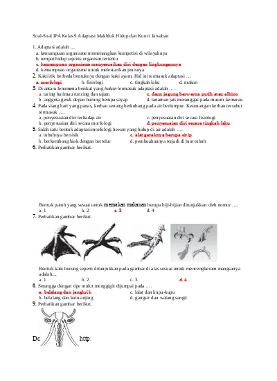 Uh Ipa 9 Adaptasi Makhluk Hidup Docx