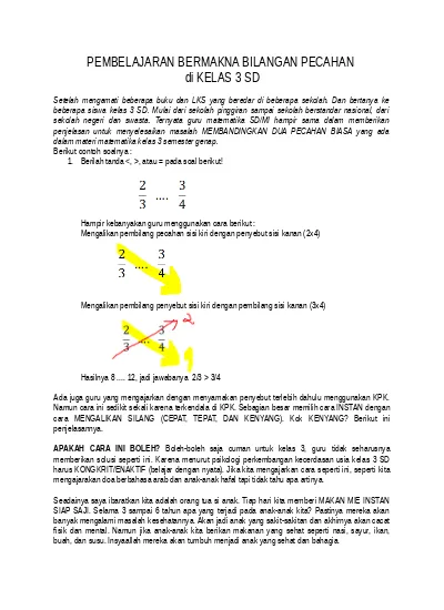 Membuat Pecahan Di Kelas 3 Sd Menjadi Bermakna