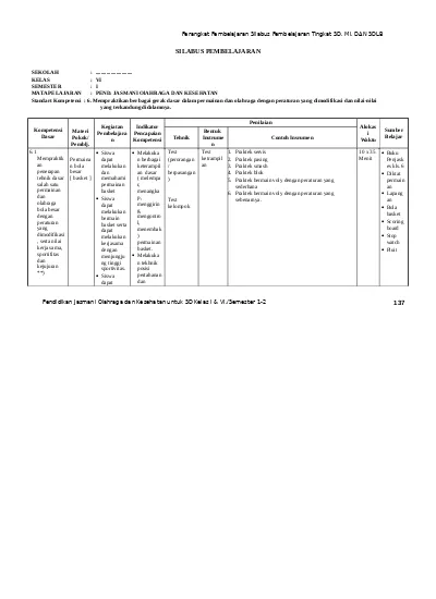 Silabus Pjok Kelas 2 Semester 2