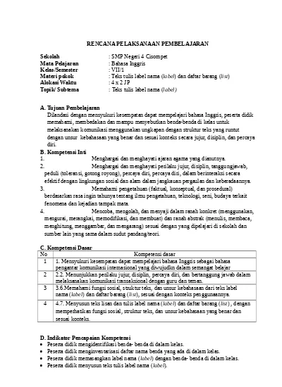 Rpp Bahasa Inggris Vii 7