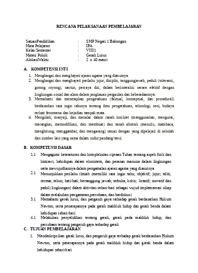 Rpp Ipa Kelas 8 Kurikulum 2013 Revisi 2016 Smp Mts Rpp Ipa 1 10