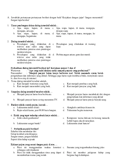 Top Pdf Soal Latihan Uas Mts Kelas 9 Lengkap Semua Mata Pelajaran Uas 1 B Indo 9 123dok Com