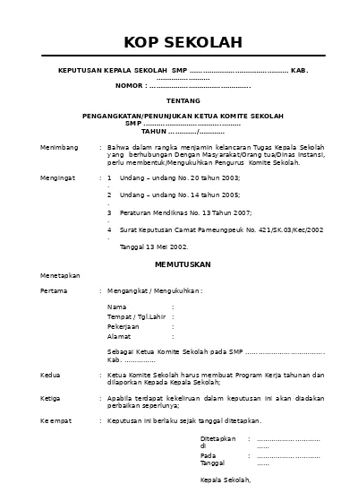 Format Sk Pengangkatan Komite Sekolah