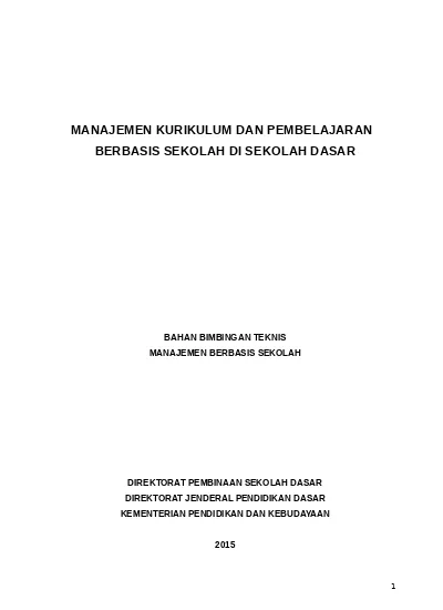 Bimbingan Teknis Manajemen Kurikulum Dan Pembelajaran Berbasis Sekolah