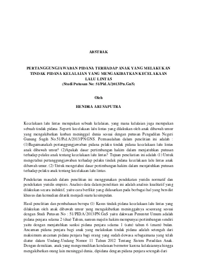 PERTANGGUNGJAWABAN PIDANA TERHADAP ANAK YANG MELAKUKAN TINDAK PIDANA ...