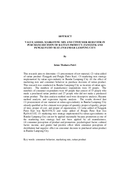 Top Pdf Nilai Tambah Bauran Pemasaran Marketing Mix Dan Perilaku Konsumen Dalam Pengambilan Keputusan Pembelian Produk Rotan Kursi Teras Tanggok Dan Pengki Di Kota Bandar Lampung 123dok Com