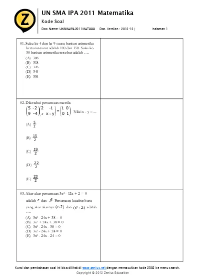 Pembahasan Soal Un Sma Matematika Ipa 2010