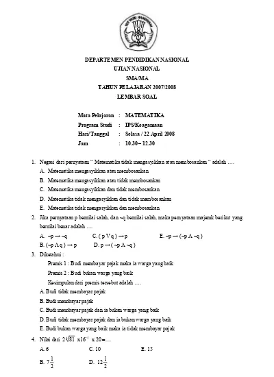 Top Pdf Bank Soal Un Matematika Ipa Untuk Sma Ma 8 Tahun Terakhir Soal Un Ipa 2010 123dok Com