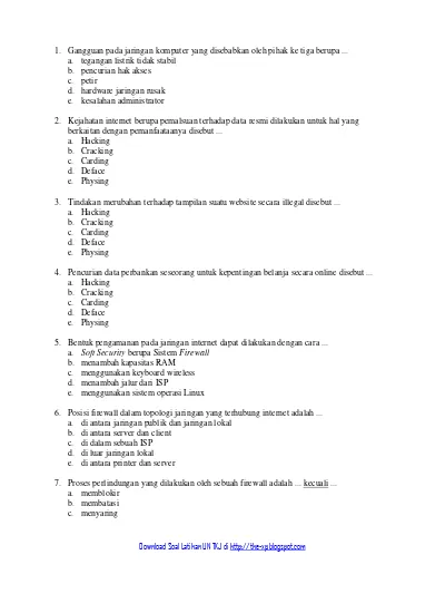 Soal Mid Semester Tkj Mendesain Sistem Keamanan Jaringan