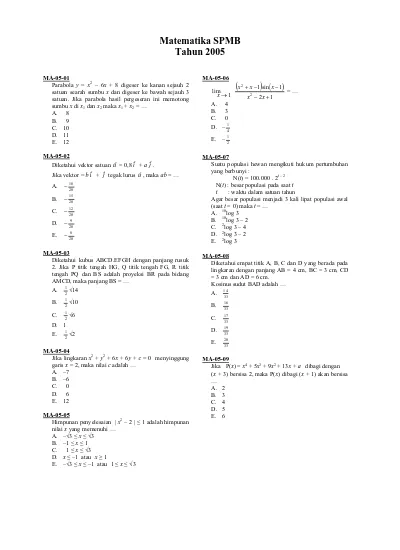 Top Pdf Bank Soal Matematika Spmb Umptn Snmptn Ma 2005 123dok Com