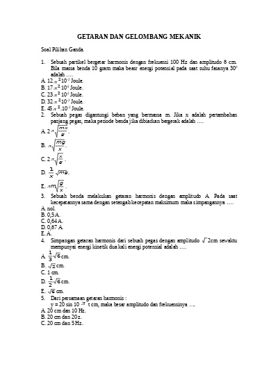 Kisi Kisi Soal Getaran Dan Gelombang