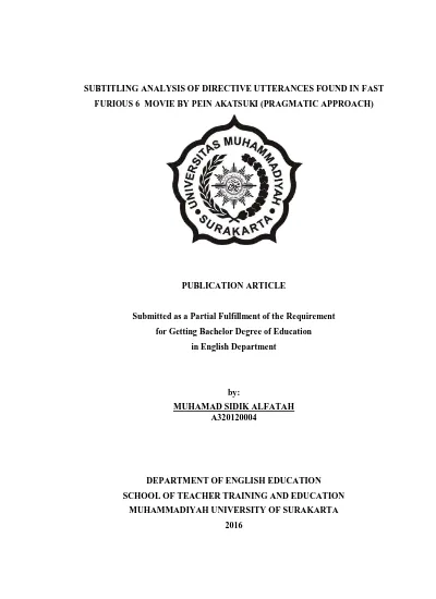 SUBTITLING ANALYSIS OF DIRECTIVE UTTERANCES FOUND IN FAST 