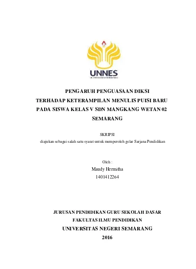 Pengaruh Penguasaan Diksi Terhadap Keterampilan Menulis Puisi Baru Pada Siswa Kelas V Sdn Mangkang Wetan 02 Semarang