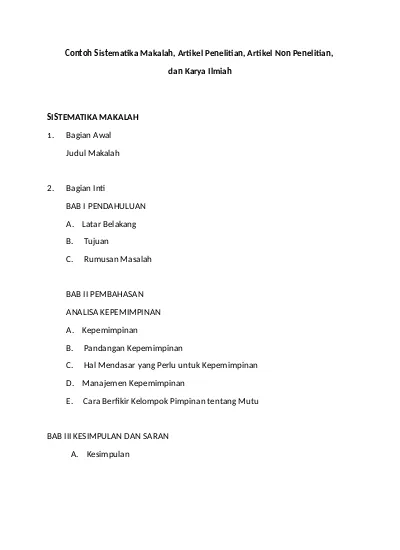 Top Pdf Contoh Sistematika Karya Ilmiah Makalah Dan Artikel Non Penelitian Yang Benar 123dok Com Perlu anda ketahui bahwa yang tergolong ke dalam karya ilmiah ada banyak.