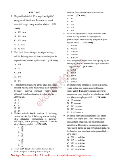 Gratis Rangkuman Soal Un Matematika Smk Teknologi Permateri 12 Peluang