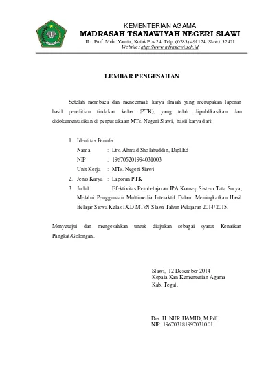 Lembar Pengesahan Ptk