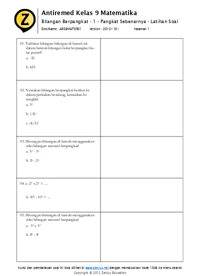 Bab 05 Bilangan Berpangkat 2 Pangkat Tak Sebenarnya Latihan Soal