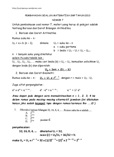 Top Pdf Pembahasan Soal Barisan Dan Deret Geometri Un Sma 123dok Com