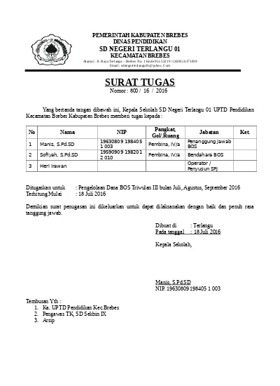 Surat Tugas Pengelolaan Dana Bos